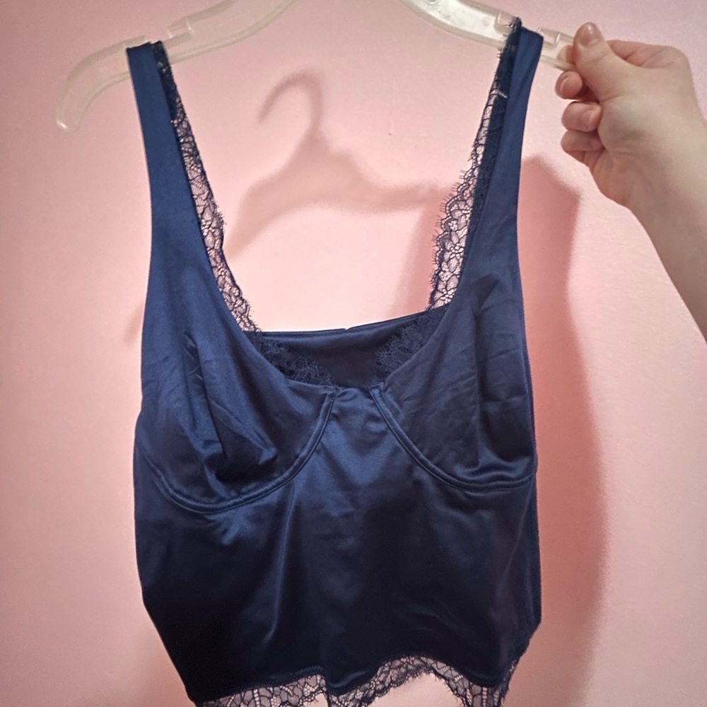 Aerie Blue Lace Trim Crop Top NWT!! 🪩🖤🖤🖤🖤